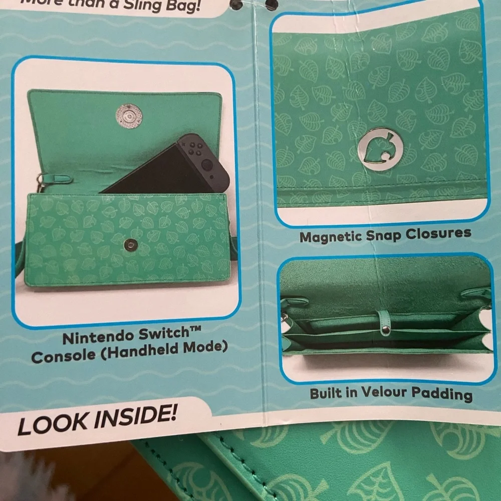 NWT Animal Crossing - Nintendo Switch Sling Bag - Teal Leaves
